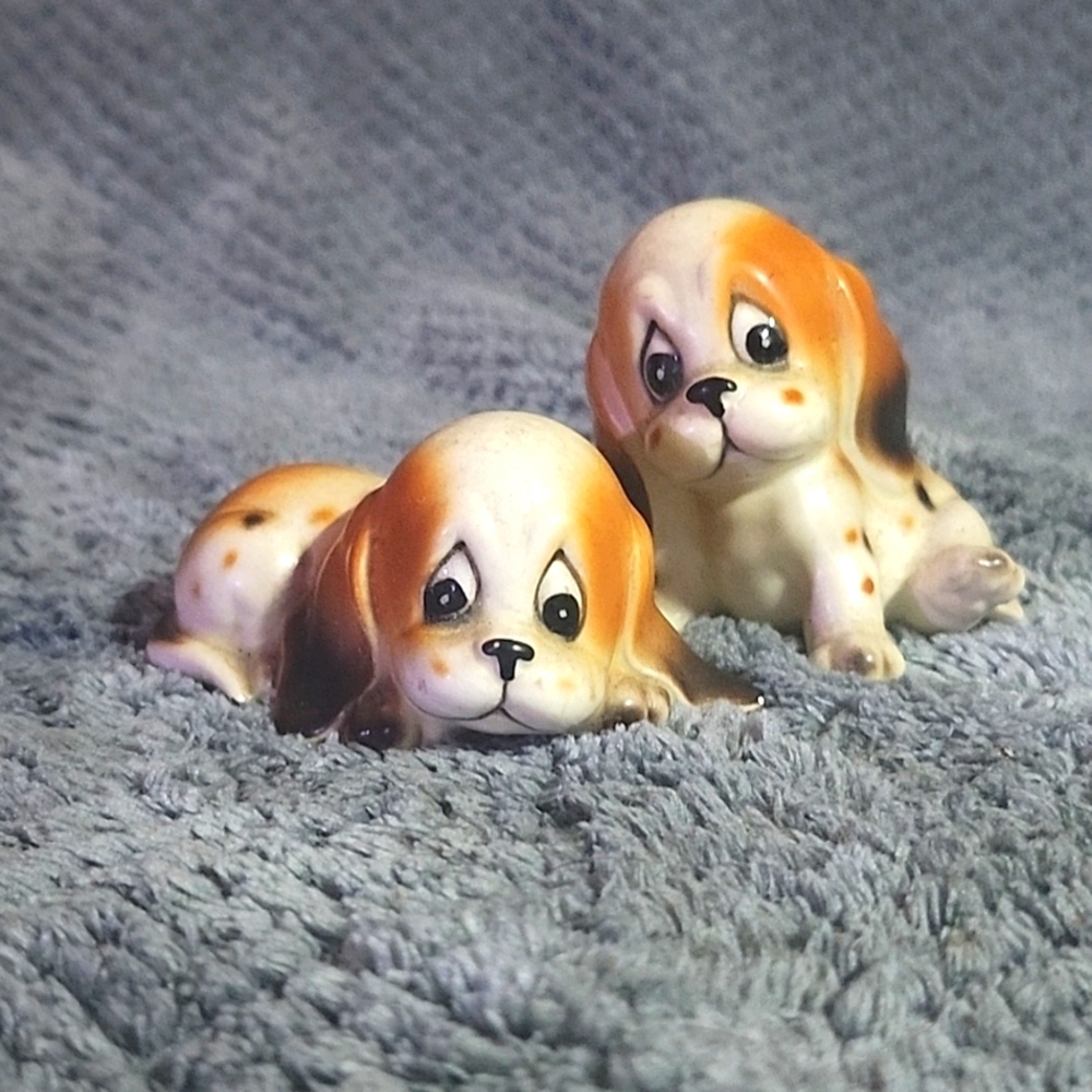 Lefton Napco Set 2 Puppy Figurine Beagle Hound Vintage Ceramic